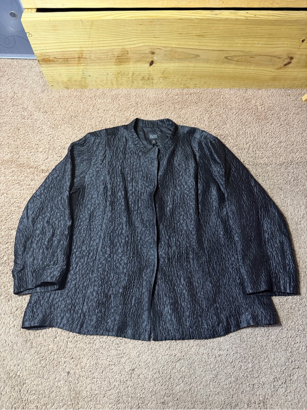 Eileen Fisher Evening Blazer Women’s XL Black Silk Snap Front Mandarin Collar
